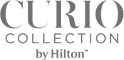The image shows the logo for "Curio Collection by Hilton," featuring text in a stylized font.